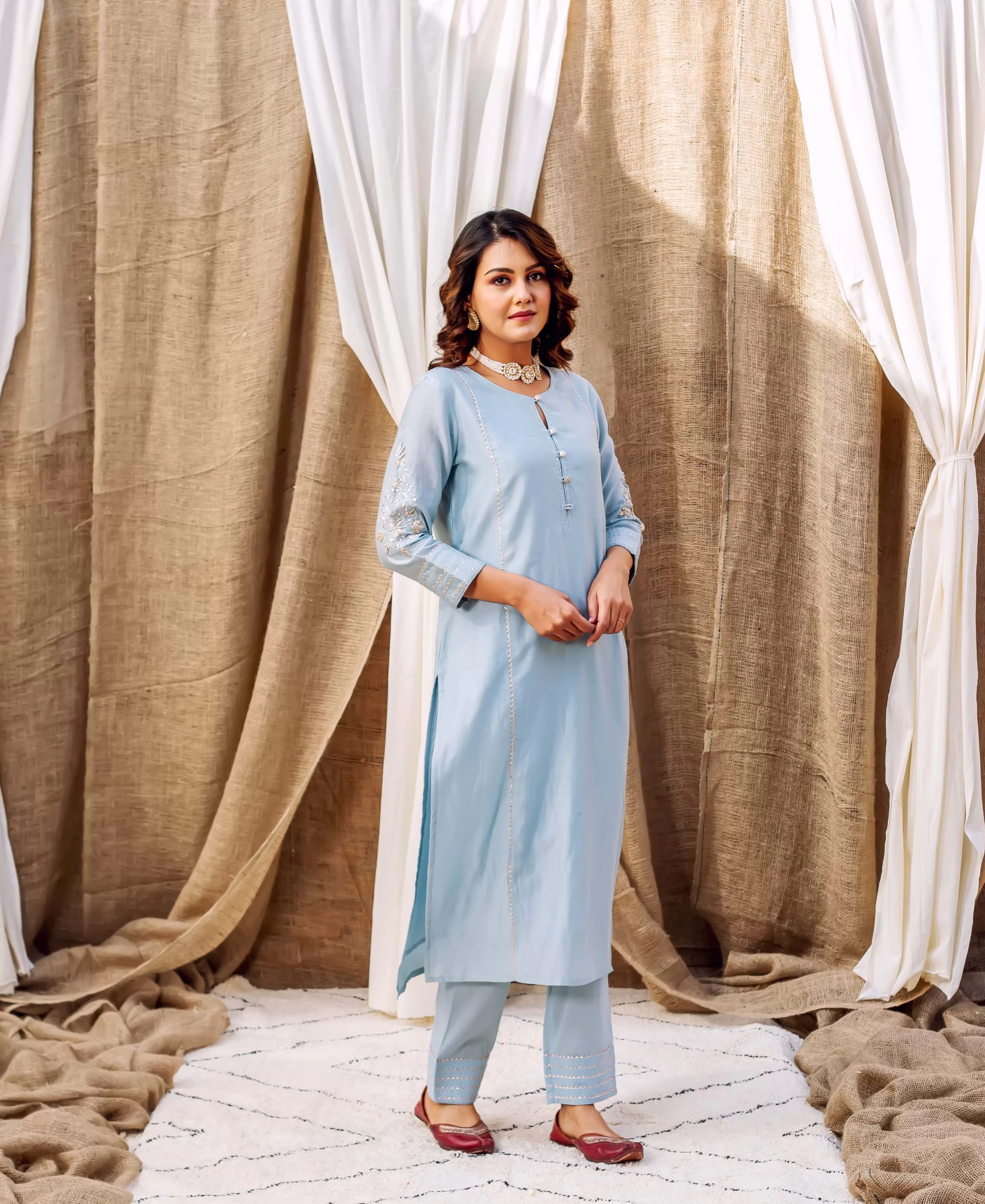 Azure Silk Chanderi Kurta