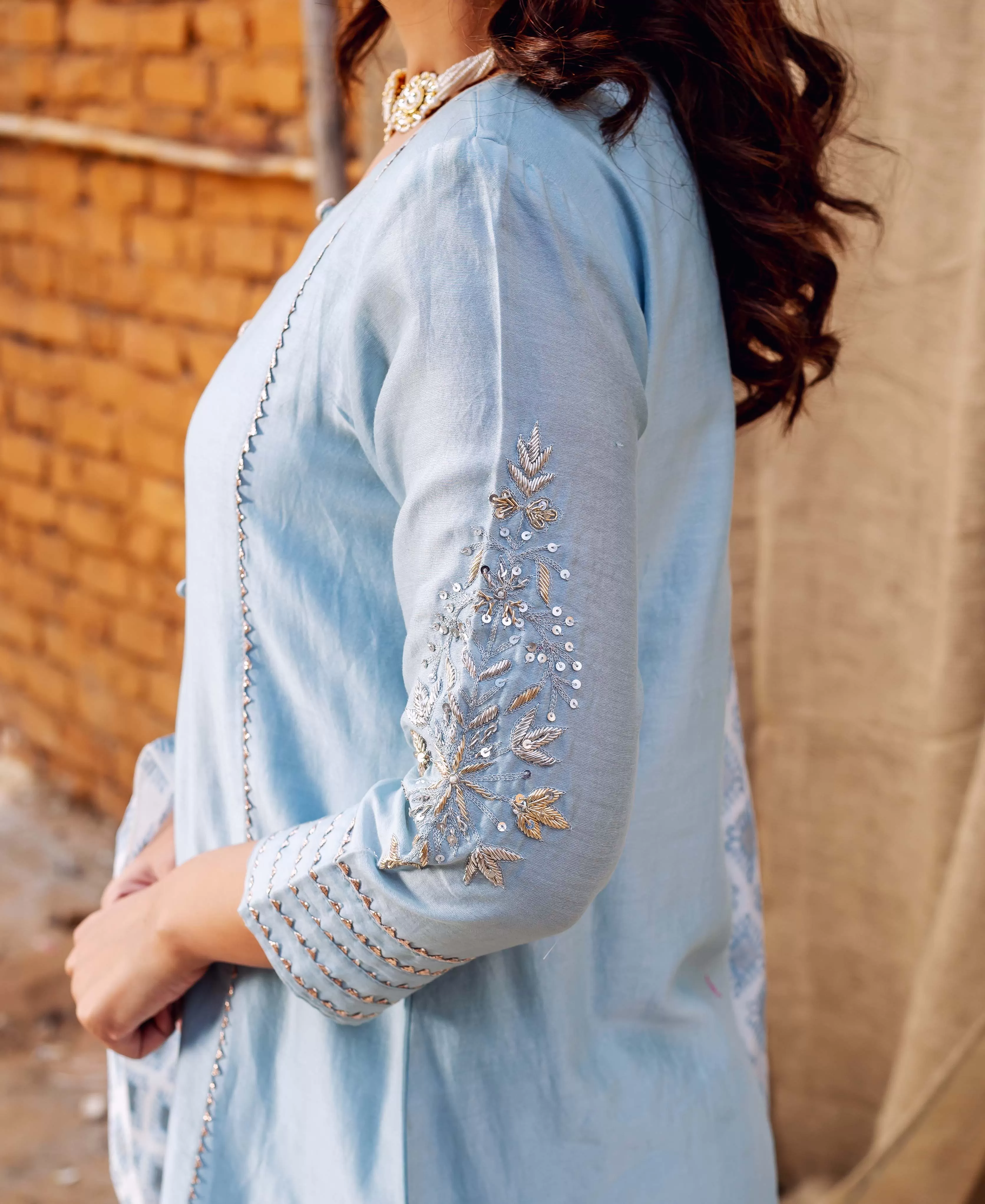 Azure Silk Chanderi Kurta