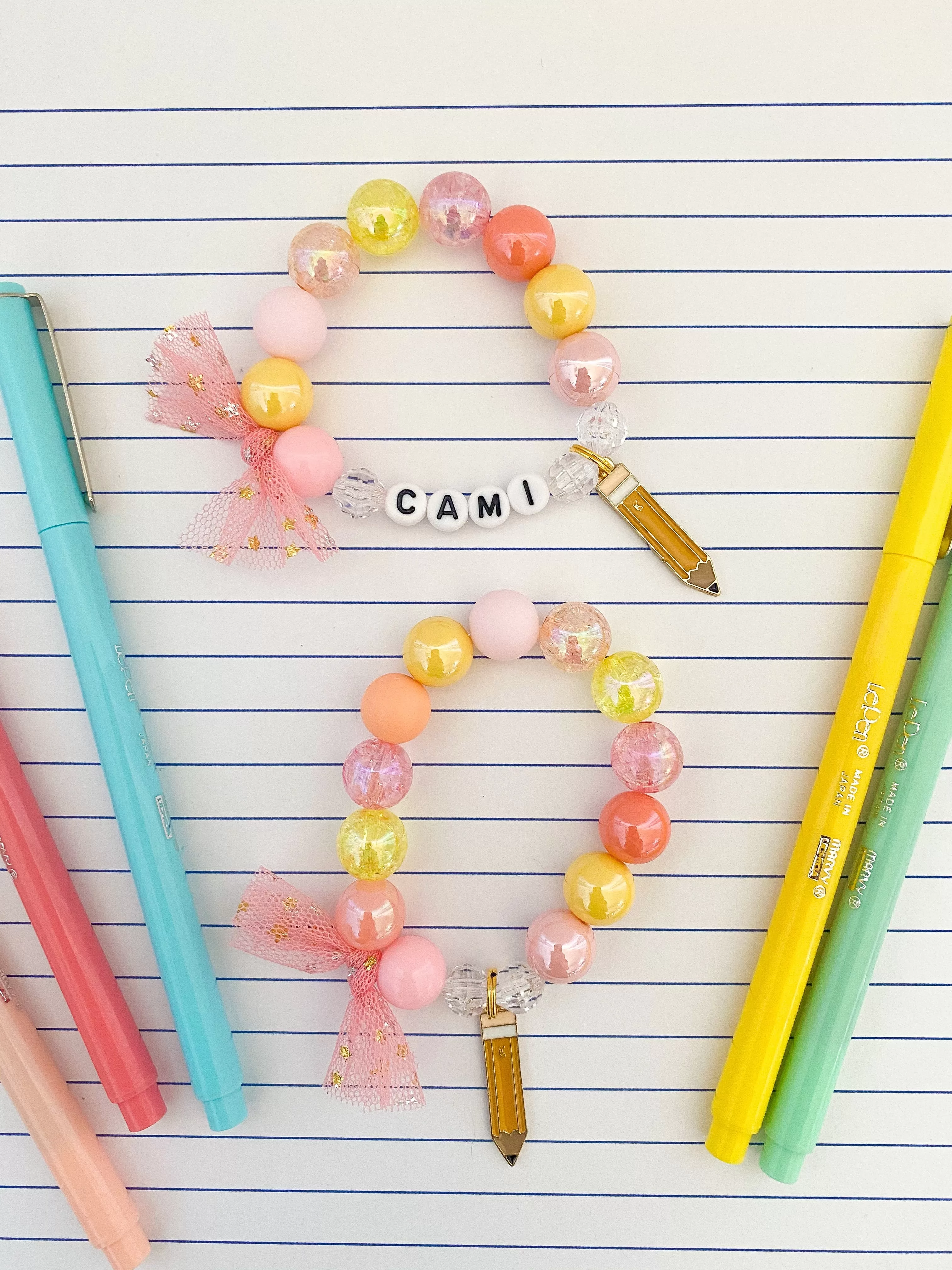 Back to School: Pastel Pencil Charm Bracelet- Customizable