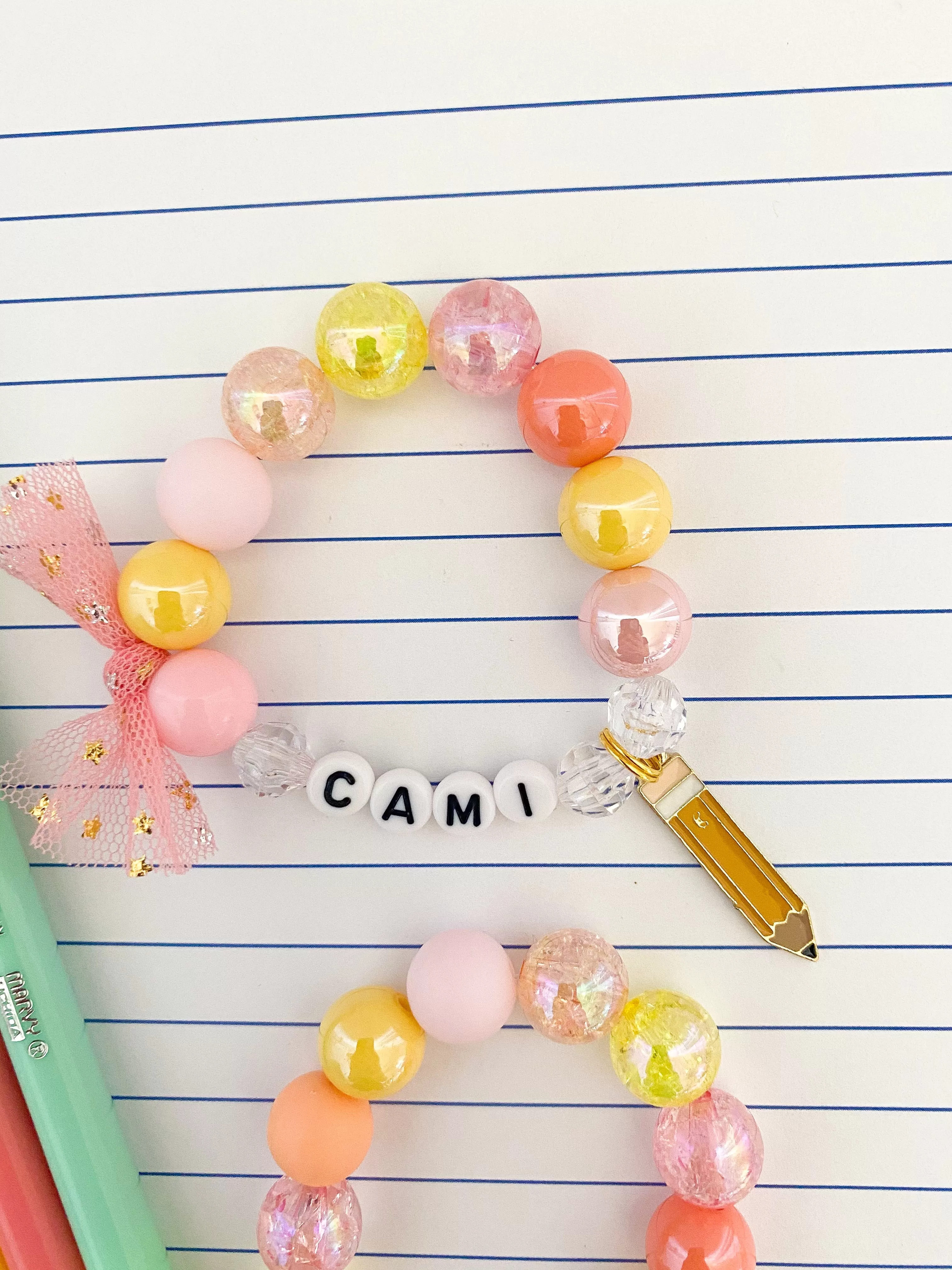 Back to School: Pastel Pencil Charm Bracelet- Customizable