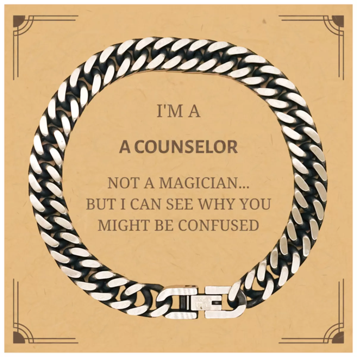 Badass Counselor Gifts, I'm Counselor not a magician, Sarcastic Cuban Link Chain Bracelet for Counselor Birthday Christmas for  Men, Women, Friends, Coworkers