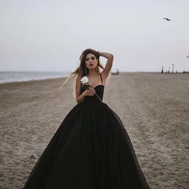 Ball Gown Black Tulle Prom Dress Cheap Tulle Long Vintage Prom Dress #ER261