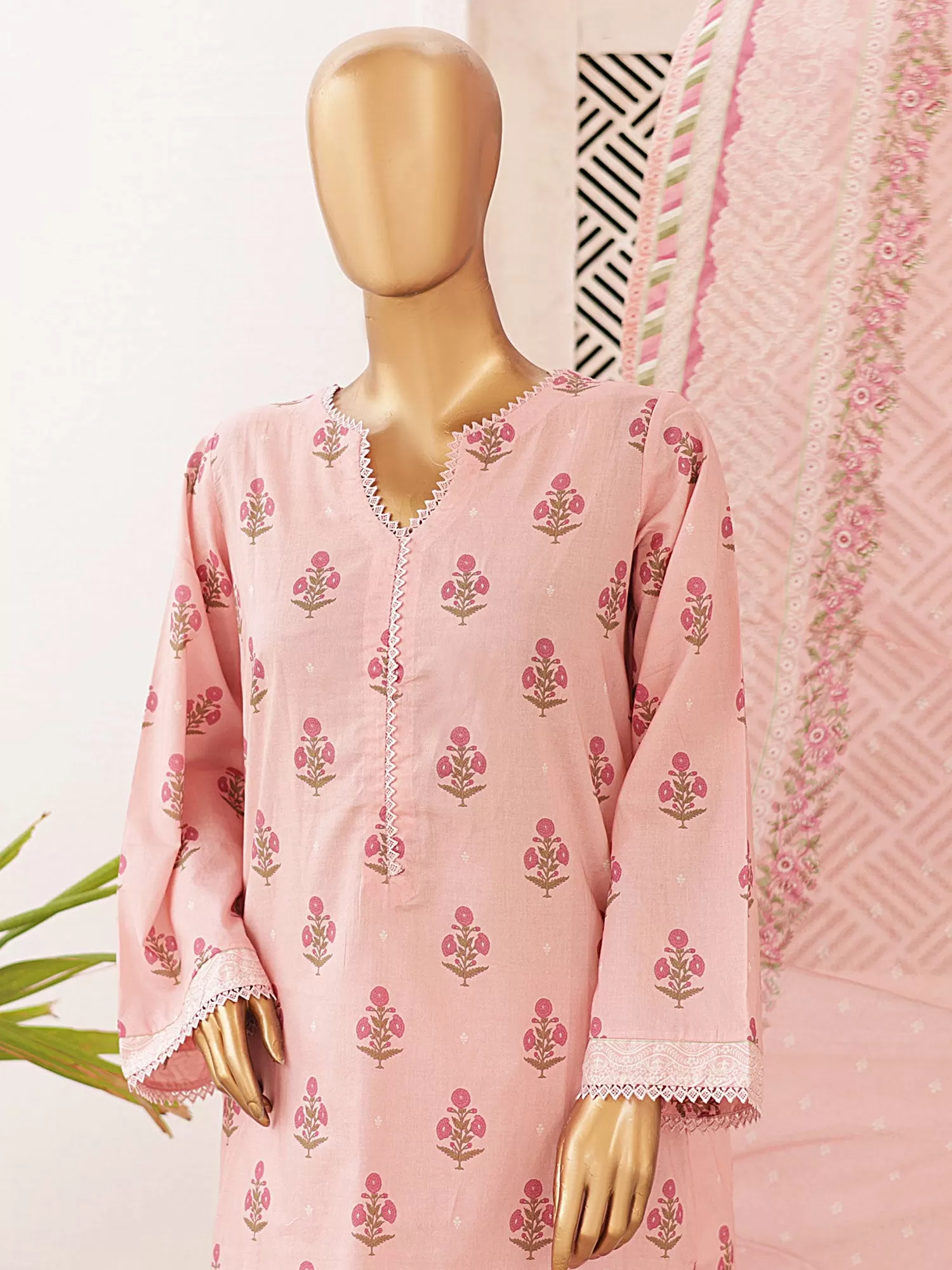 Bin Saeed Printed Lawn 3-Piece Suit - Light Pink