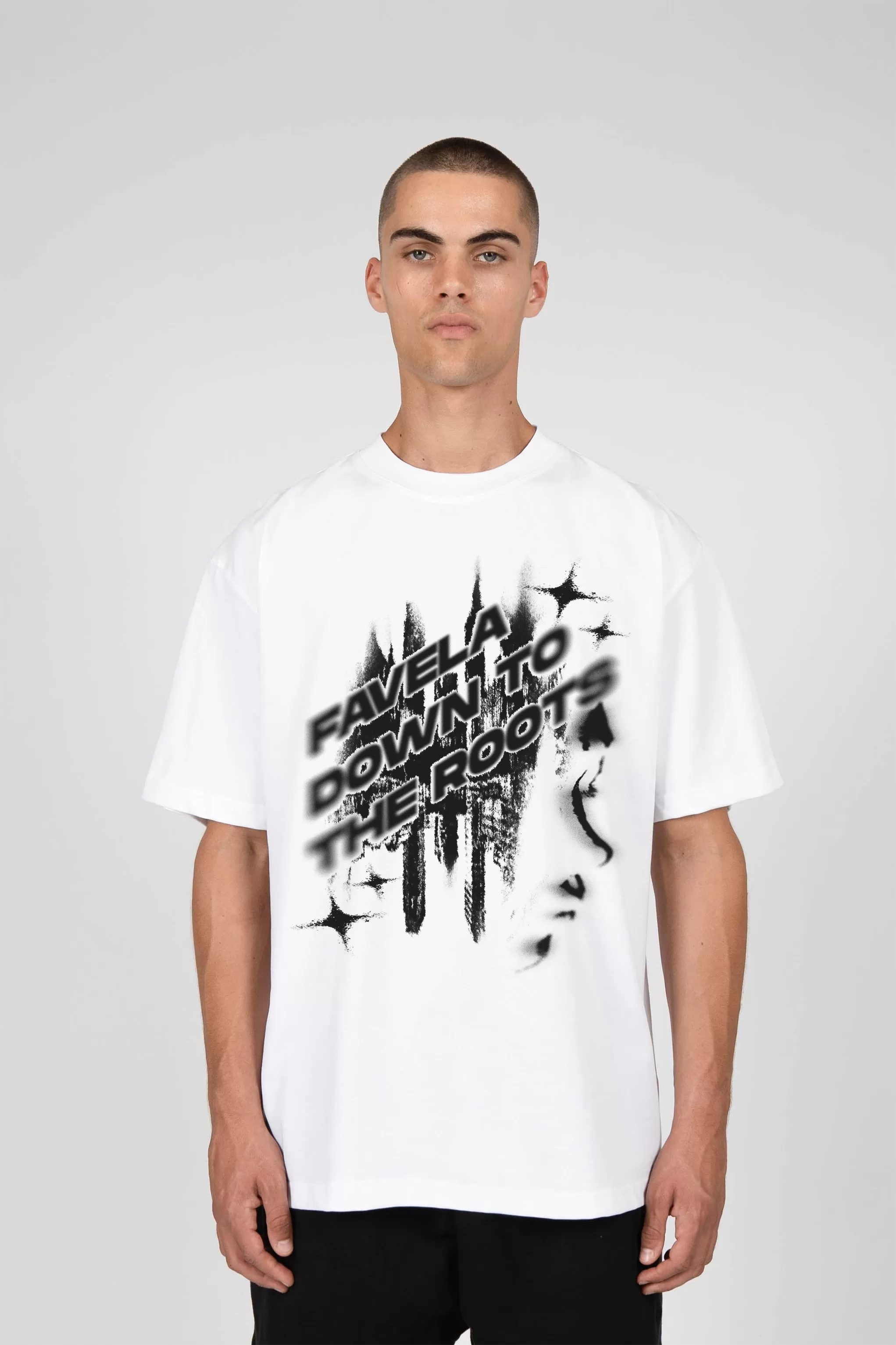 BLACK DOWN TO THE ROOTS WHITE T-SHIRT