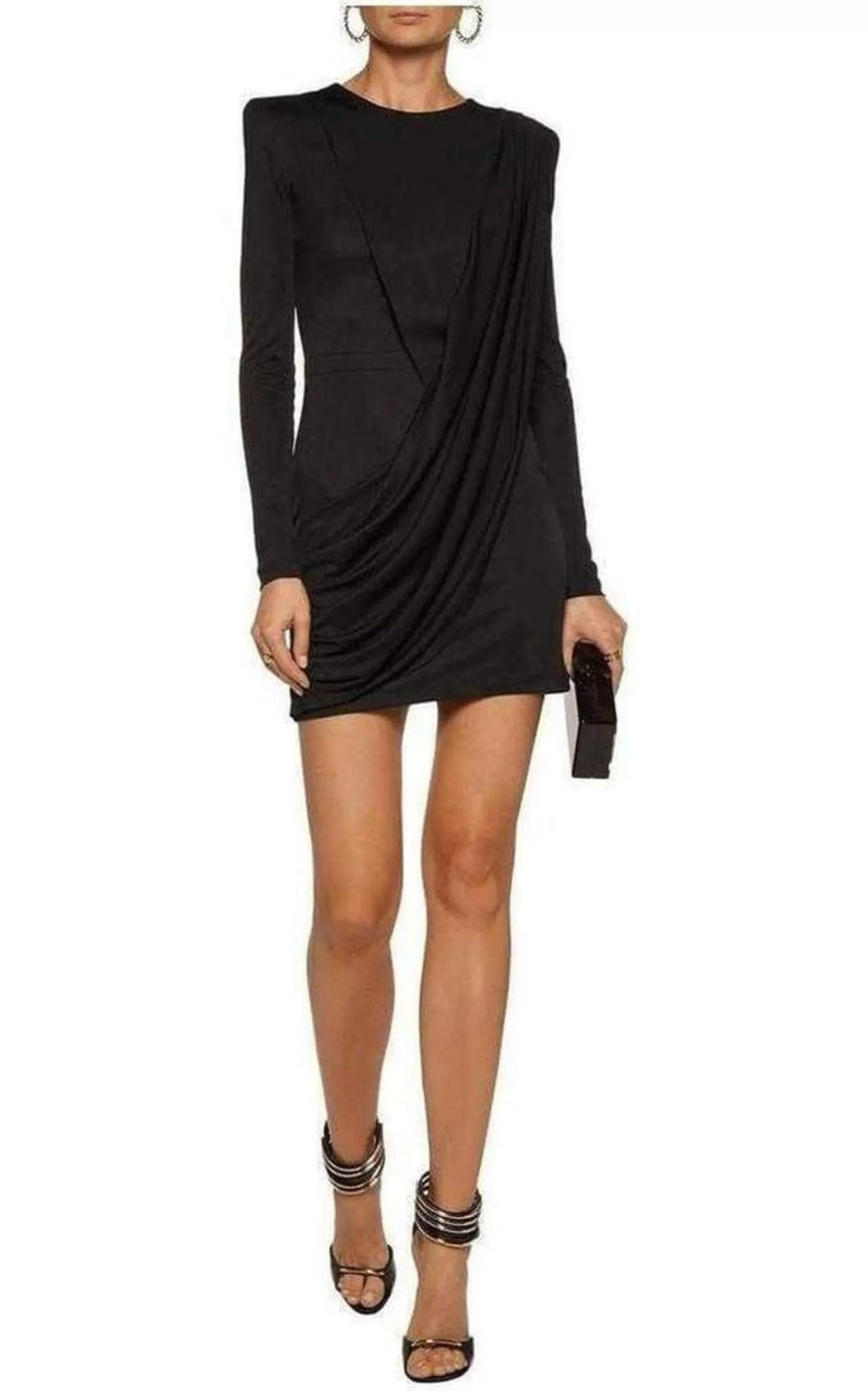 Black Voile Draped Mini Dress