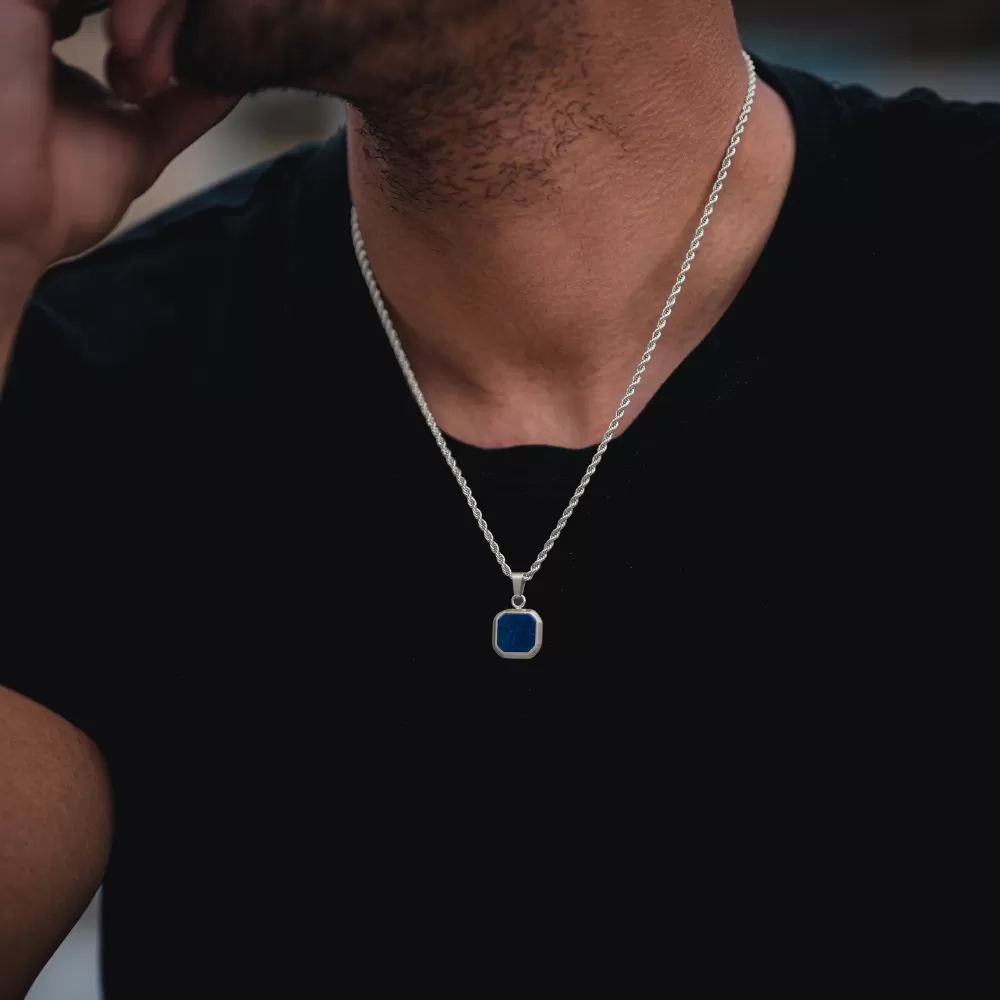 Blue & Silver Lapis Lazuli Pendant