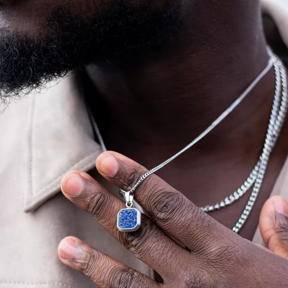 Blue & Silver Lapis Lazuli Pendant