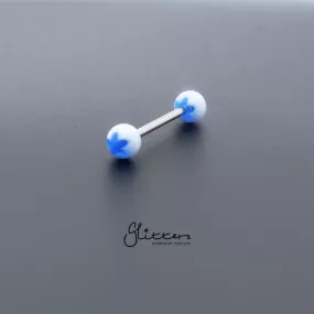 Blue Flower Acrylic Ball with Surgical Steel Tongue Bar