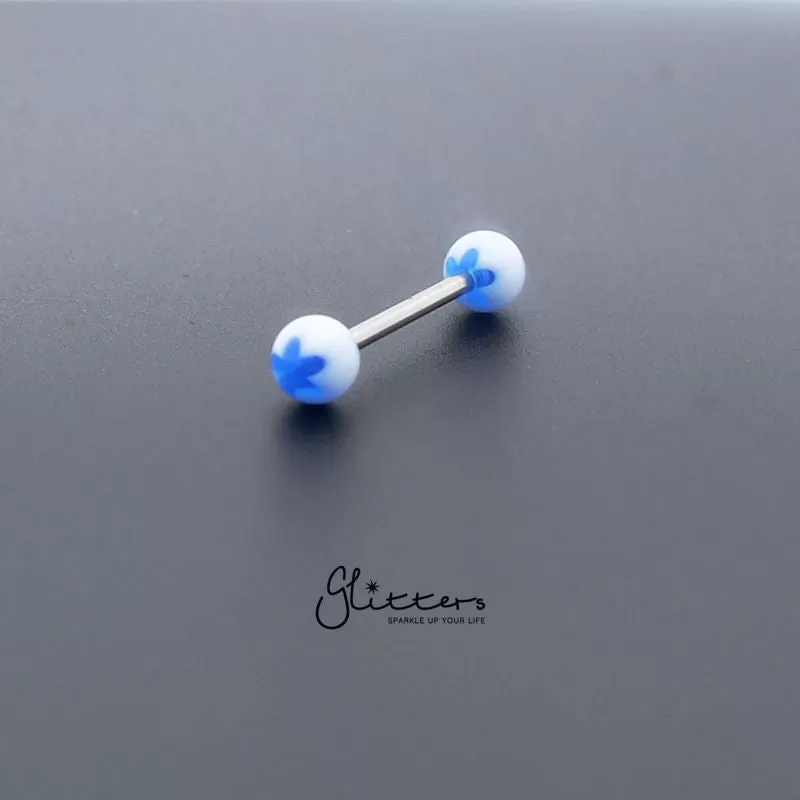 Blue Flower Acrylic Ball with Surgical Steel Tongue Bar