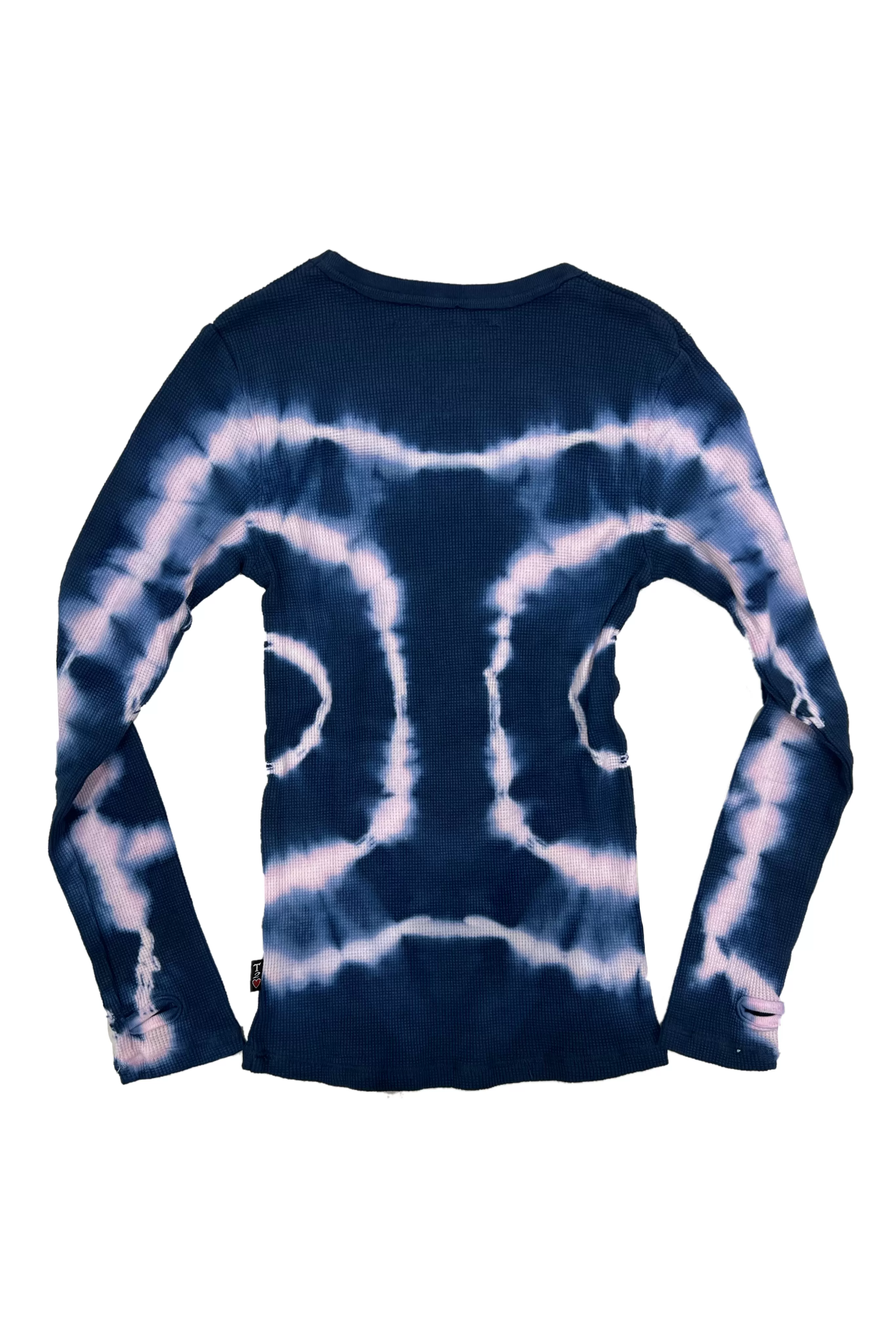 Blue Pink White Tie Dye Thermal Long Sleeve Tee