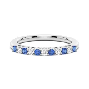 Blue Sapphire and White Sapphire Half Eternity Wedding Band