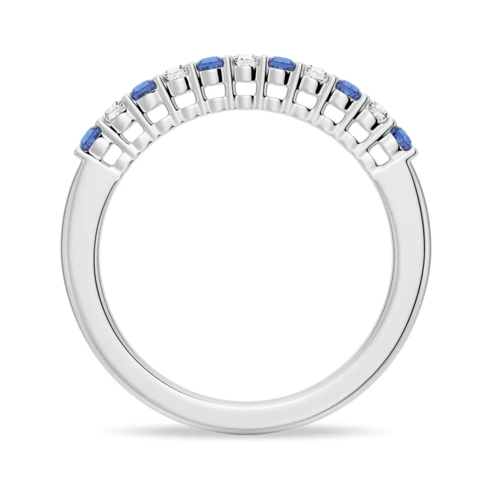 Blue Sapphire and White Sapphire Half Eternity Wedding Band