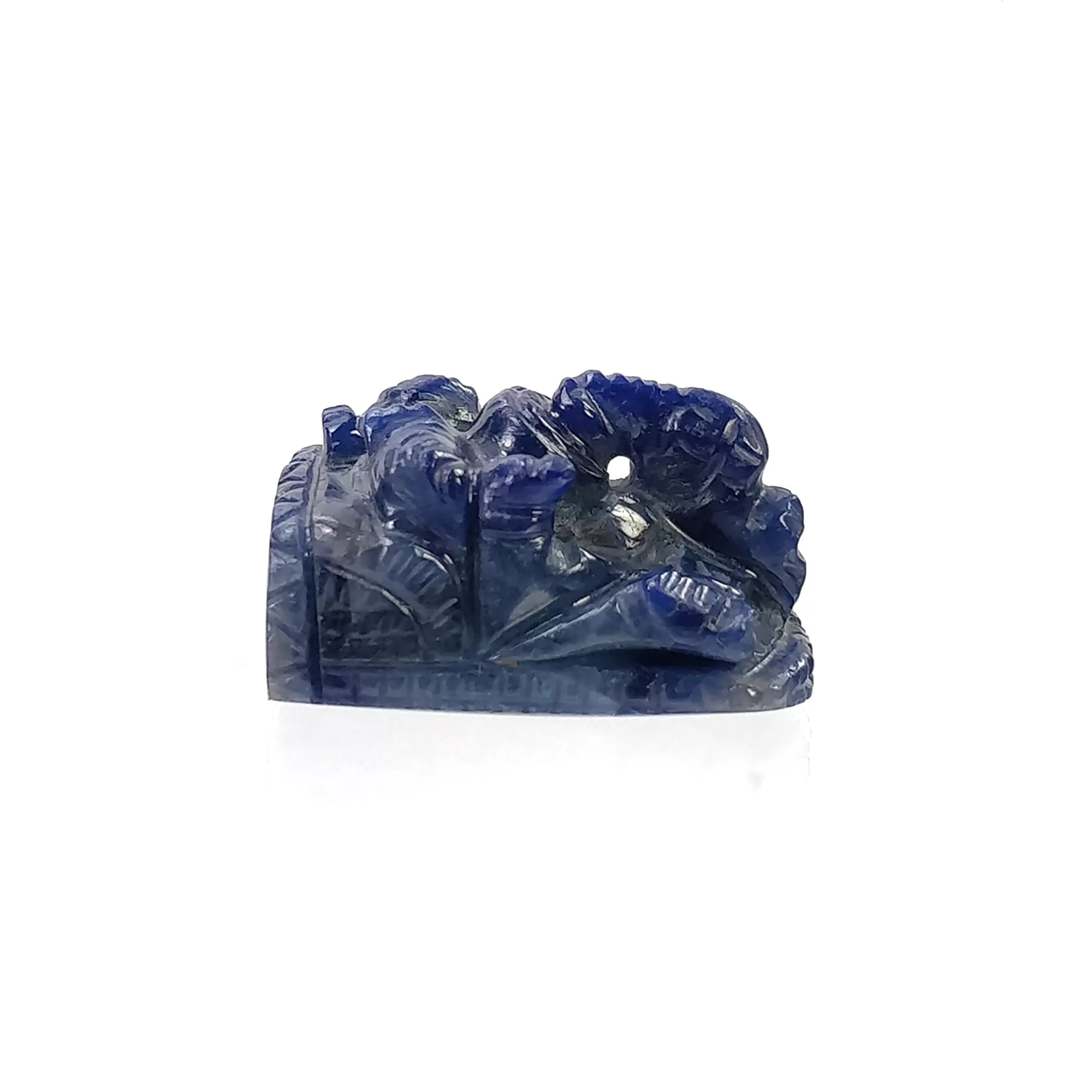 BLUE SAPPHIRE Gemstone Carving : 176.75cts Natural Untreated Sapphire Hand Carved Lord GANESHA Sculpture Figurine 34*24mm