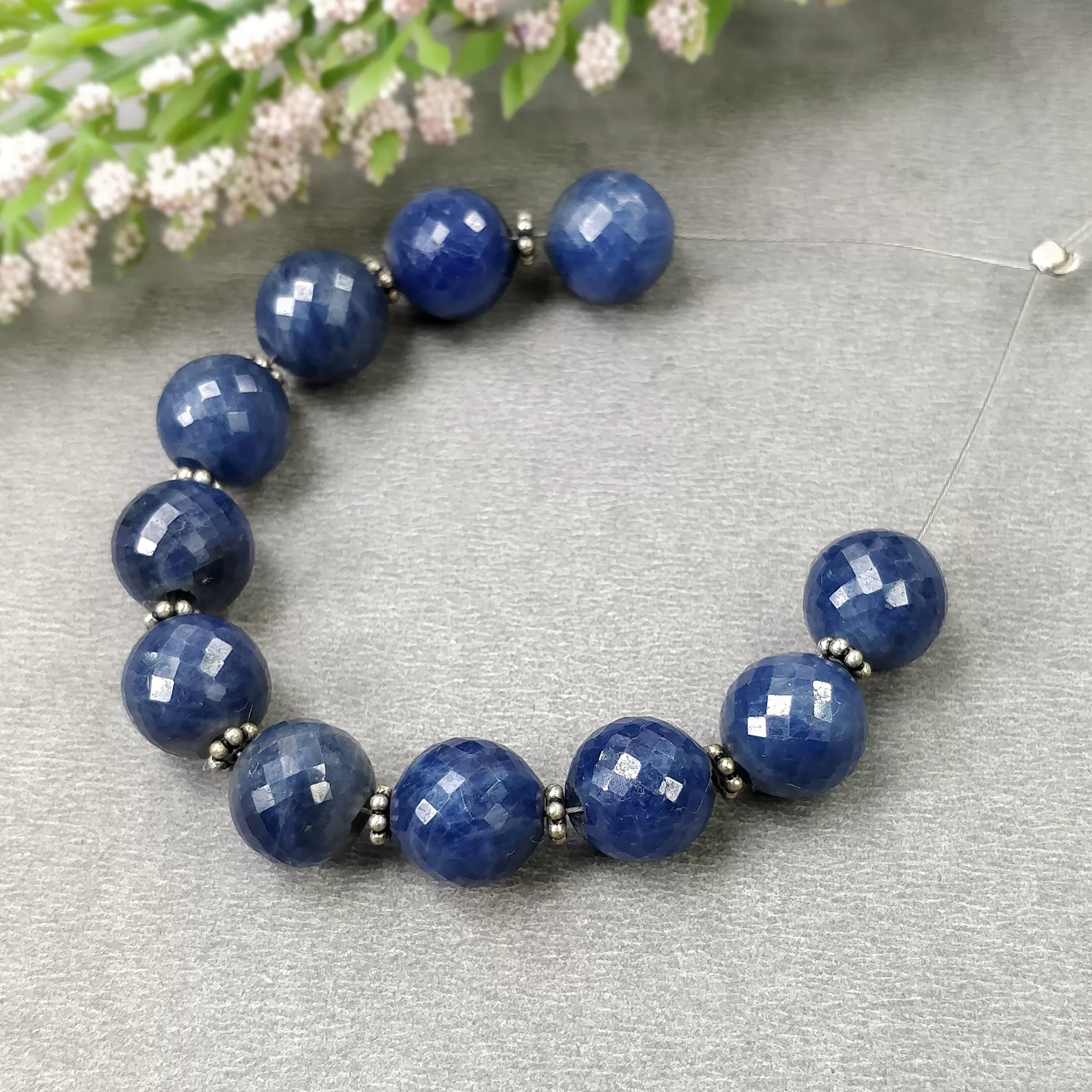 BLUE SAPPHIRE Gemstone Checker Cut Loose Beads : 112.00cts Natural Untreated Blue Sapphire Round Shape Faceted Beads 10mm 11Pcs