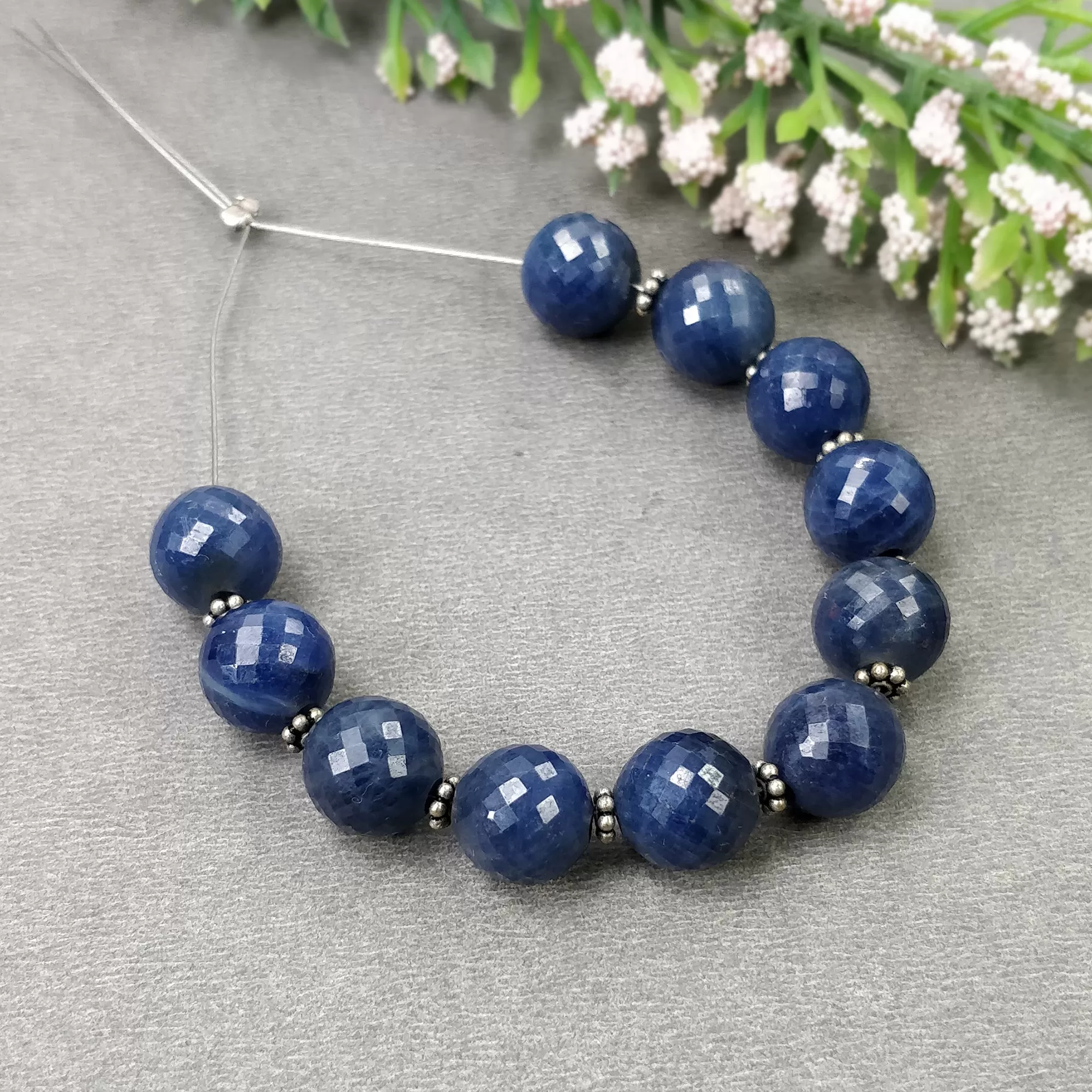 BLUE SAPPHIRE Gemstone Checker Cut Loose Beads : 112.00cts Natural Untreated Blue Sapphire Round Shape Faceted Beads 10mm 11Pcs