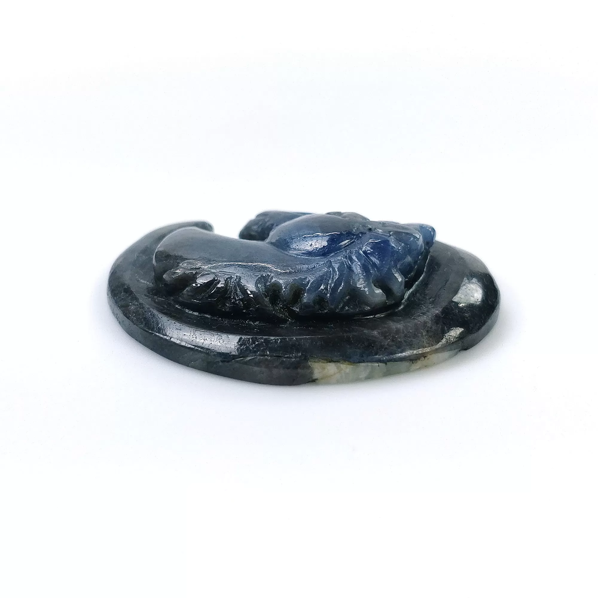 Blue Silver SAPPHIRE Gemstone Carving : 51.00cts Natural Untreated Bi-Color Blue Sapphire Hand Carved HORSE'S FACE 35*25mm (With Video)