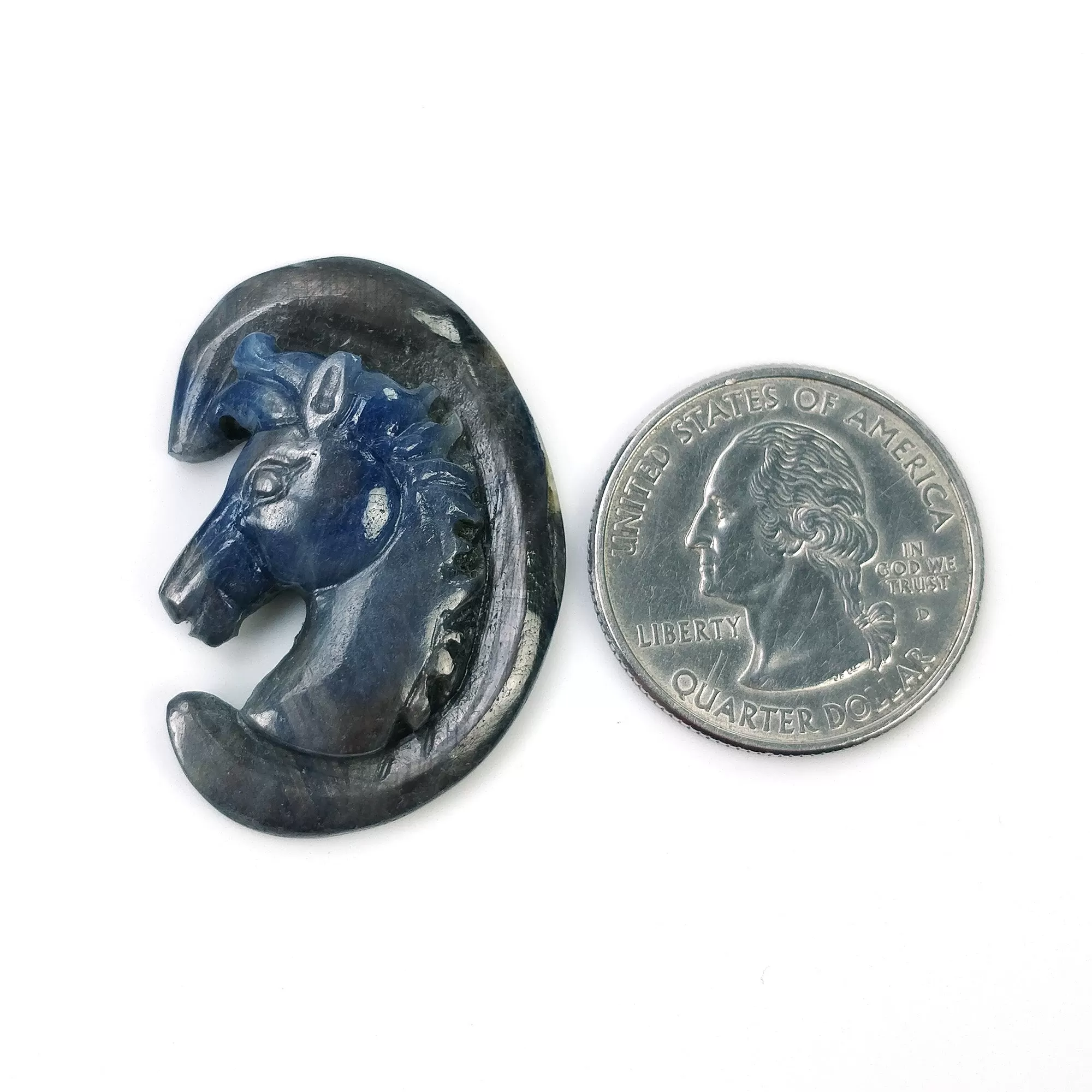 Blue Silver SAPPHIRE Gemstone Carving : 51.00cts Natural Untreated Bi-Color Blue Sapphire Hand Carved HORSE'S FACE 35*25mm (With Video)