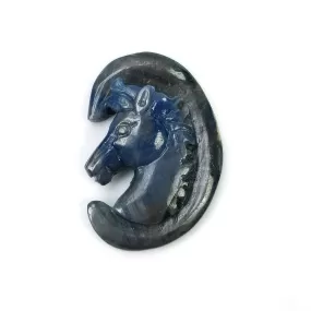 Blue Silver SAPPHIRE Gemstone Carving : 51.00cts Natural Untreated Bi-Color Blue Sapphire Hand Carved HORSE'S FACE 35*25mm (With Video)