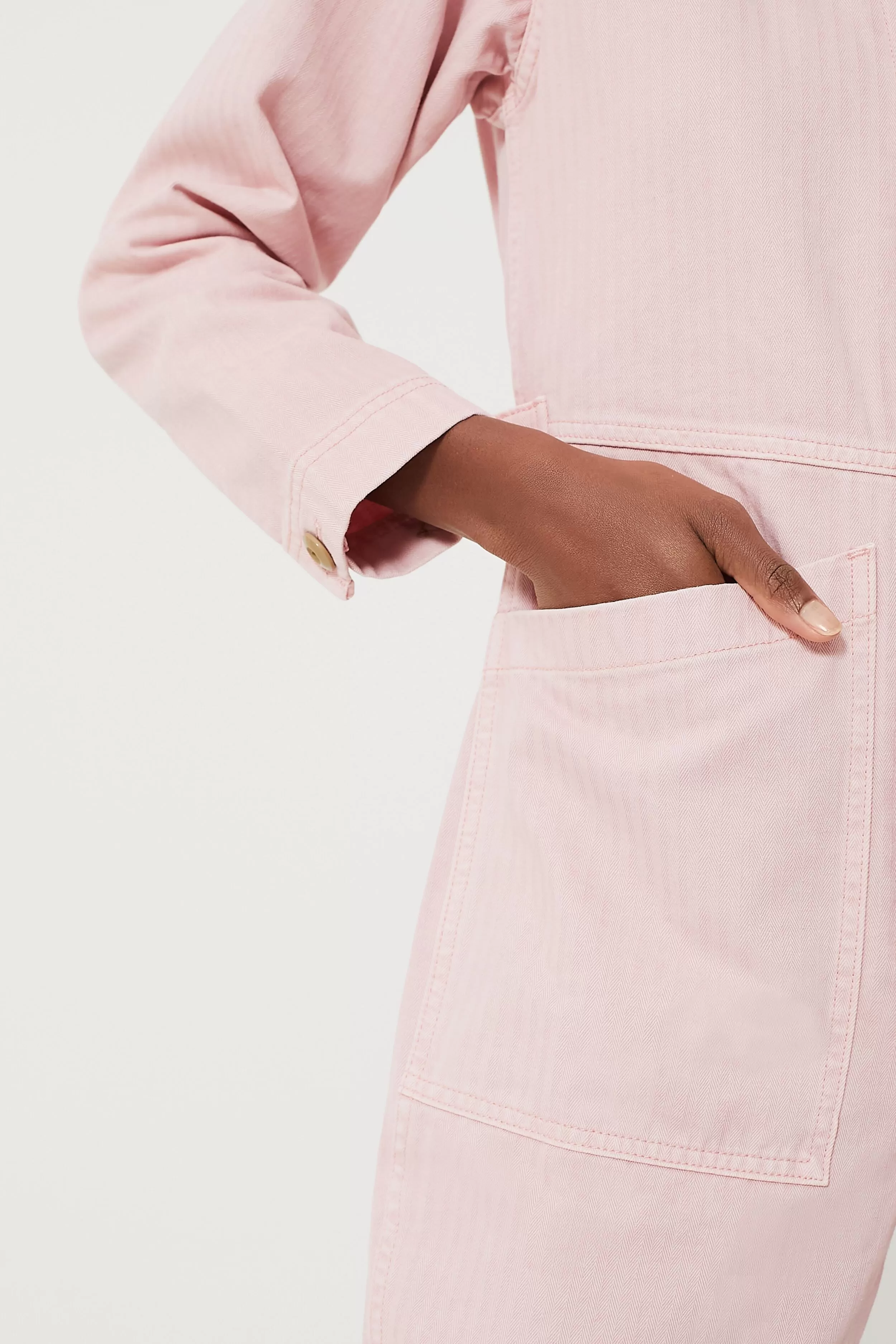 Blush Pink Herringbone Standard Zip Jumpsuit