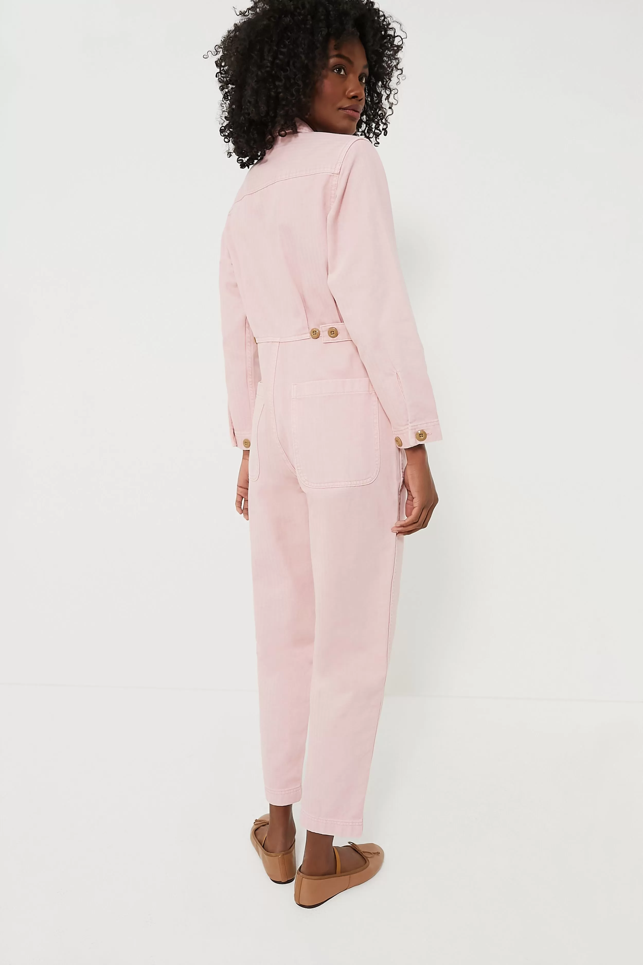 Blush Pink Herringbone Standard Zip Jumpsuit