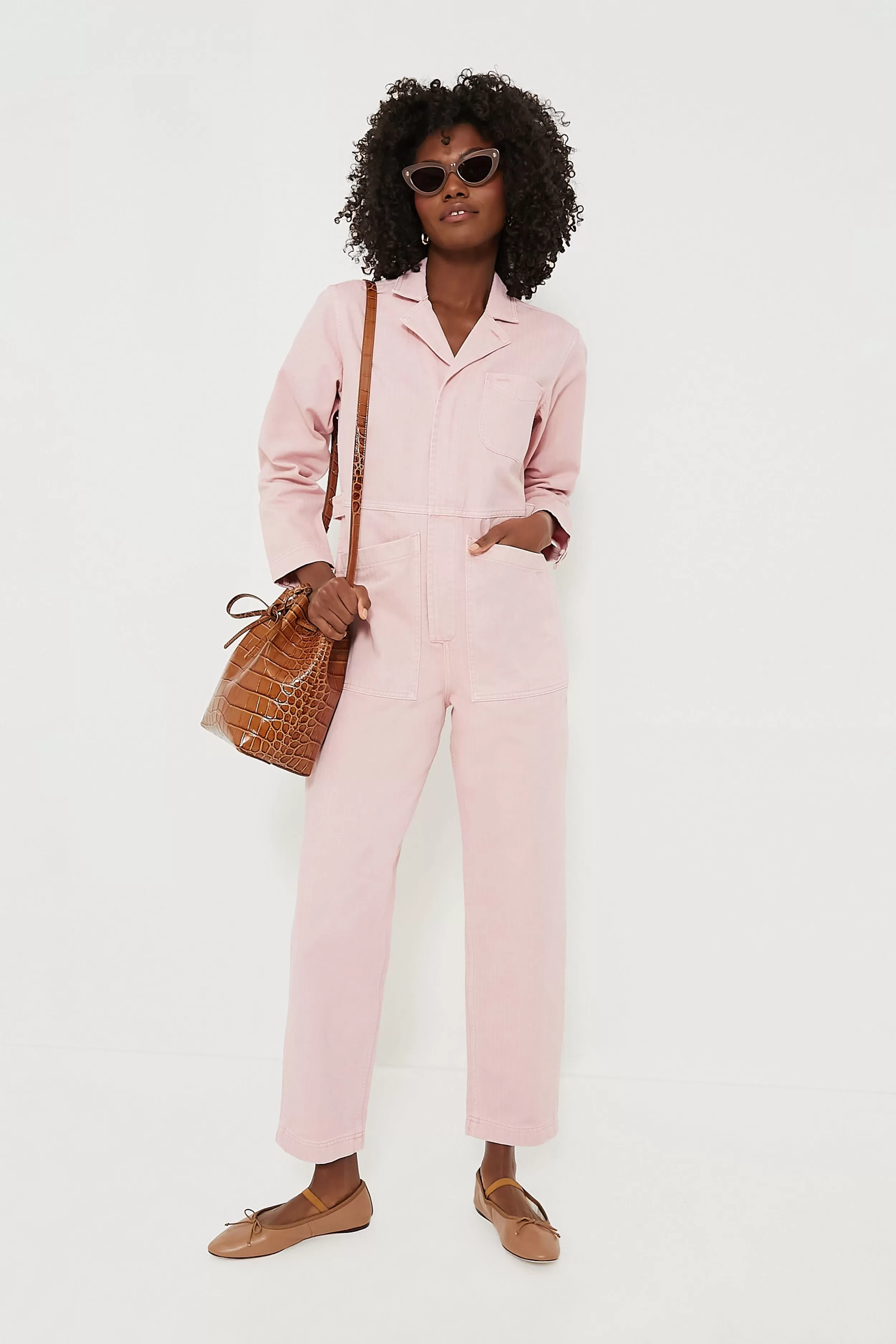 Blush Pink Herringbone Standard Zip Jumpsuit