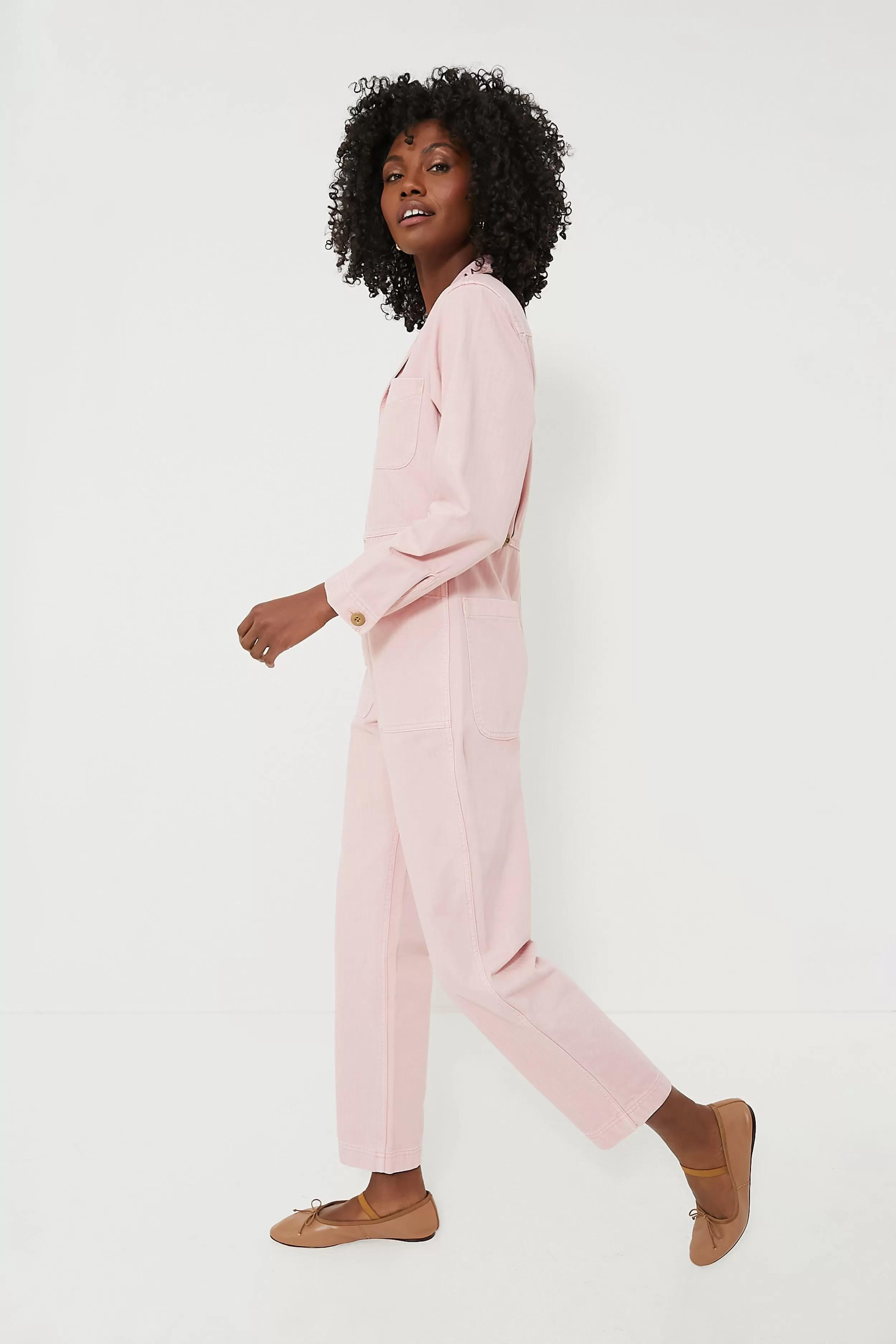 Blush Pink Herringbone Standard Zip Jumpsuit