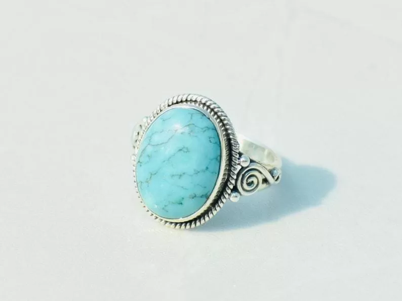 Boho Turquoise Sterling Silver Dainty Ring,Handmade Jewelry, Christmas Gift, For her