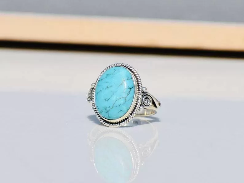 Boho Turquoise Sterling Silver Dainty Ring,Handmade Jewelry, Christmas Gift, For her