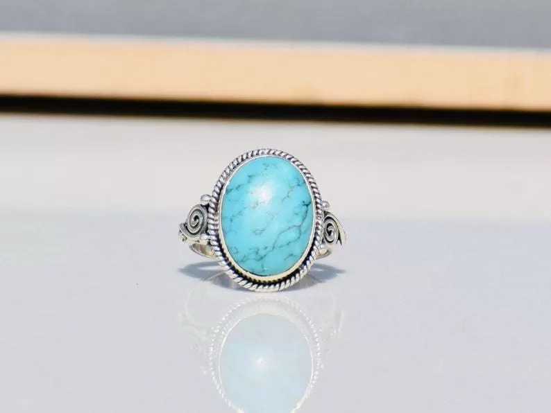 Boho Turquoise Sterling Silver Dainty Ring,Handmade Jewelry, Christmas Gift, For her