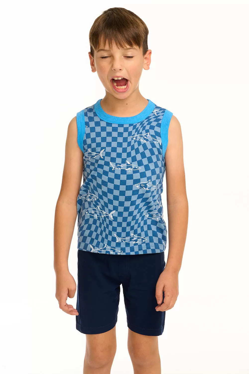 Boy's Checkered Shark Recycled Vintage Jersey Tank