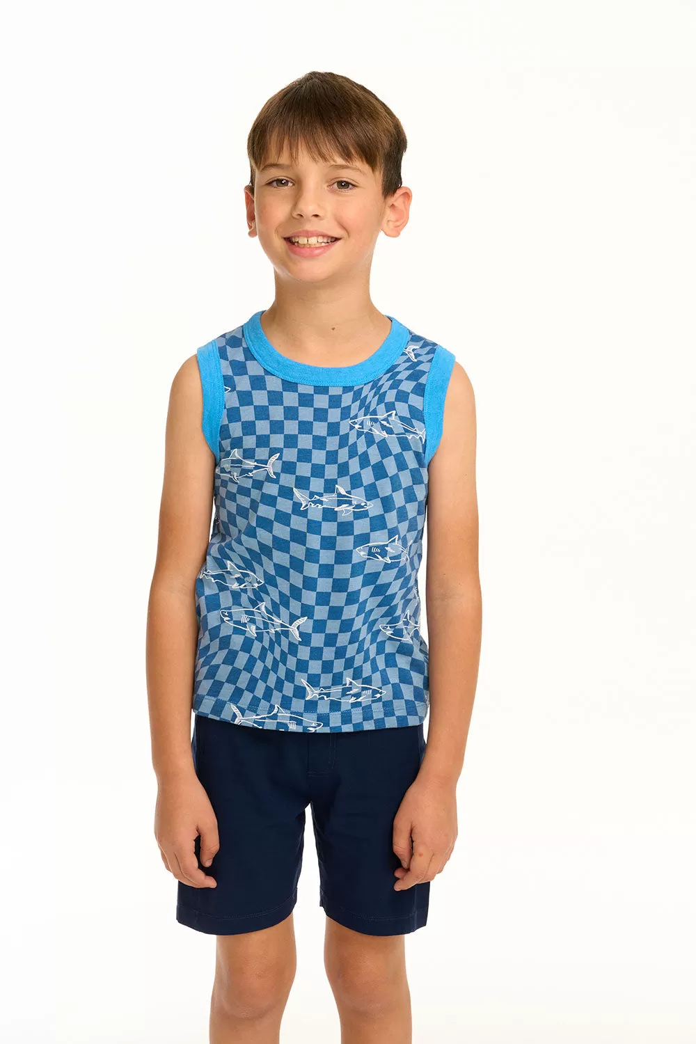 Boy's Checkered Shark Recycled Vintage Jersey Tank