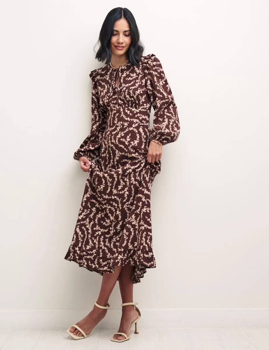 Brown Ditsy Floral Lila Midi Dress