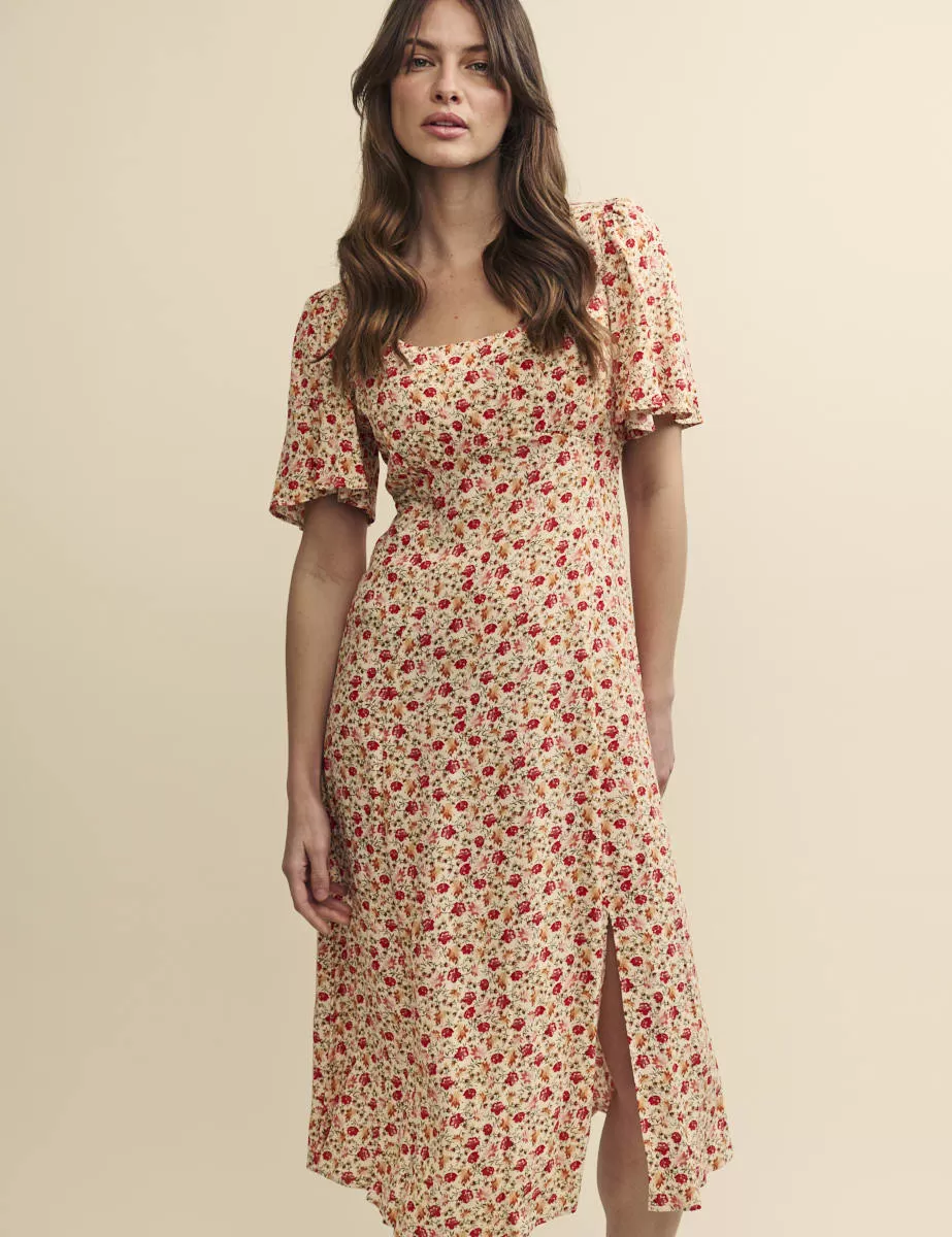 Brown Floral Dee Dee Midi Dress