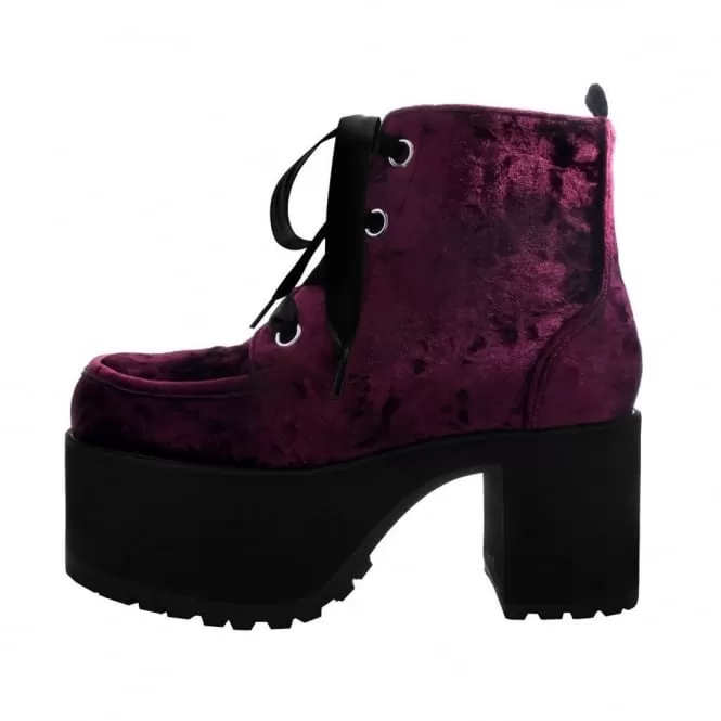 BURGUNDY CRUSHED VELVET NOSEBLEED BOOT