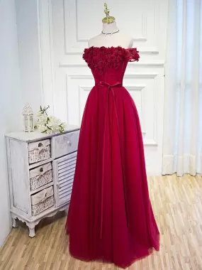 Burgundy Off The Shoulder Prom Dress Lace Cheap Plus Size Prom Dress #ER503