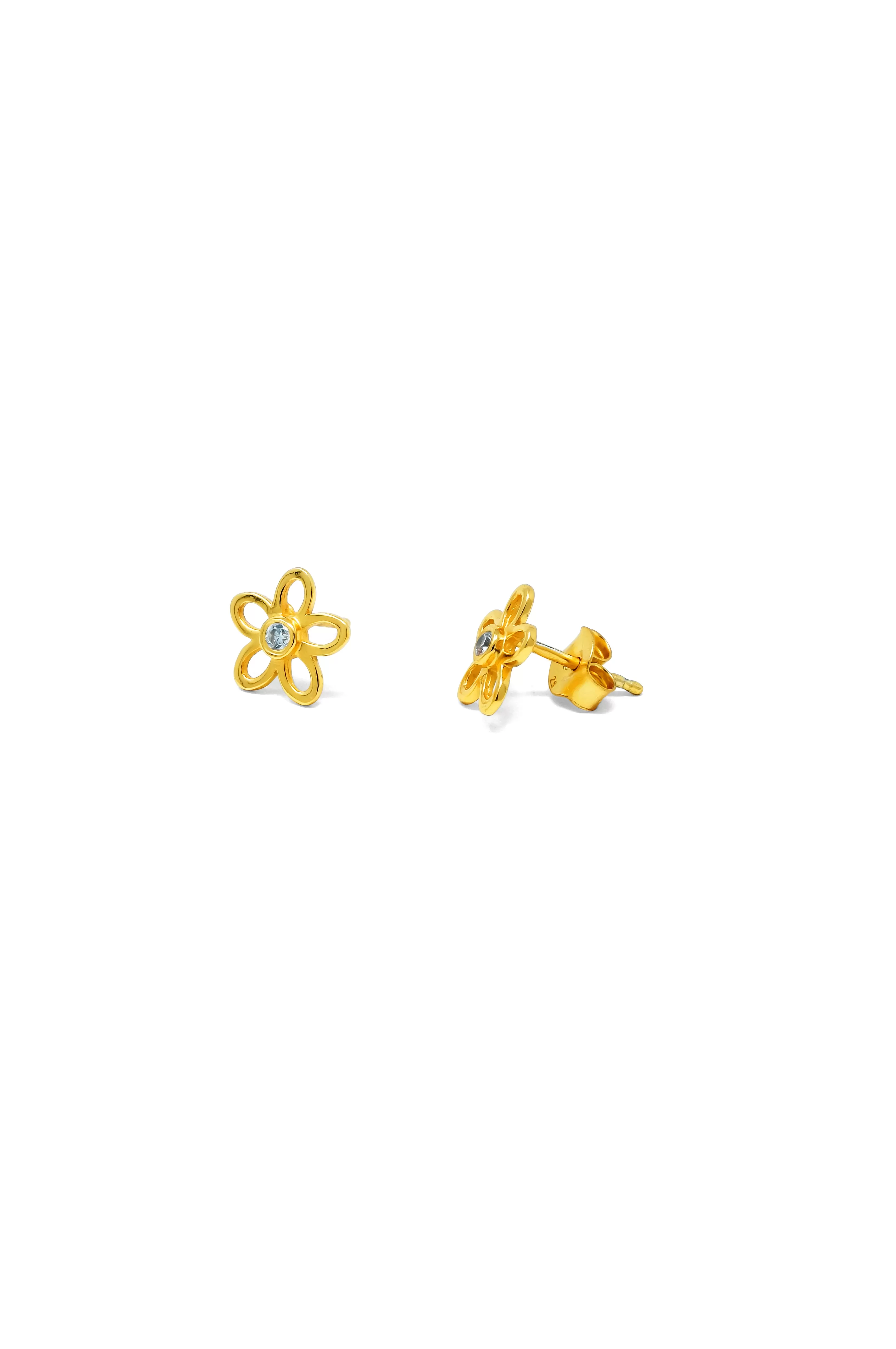 Charming Flower Sparkle Gold Plated Sterling Silver Stud Earrings