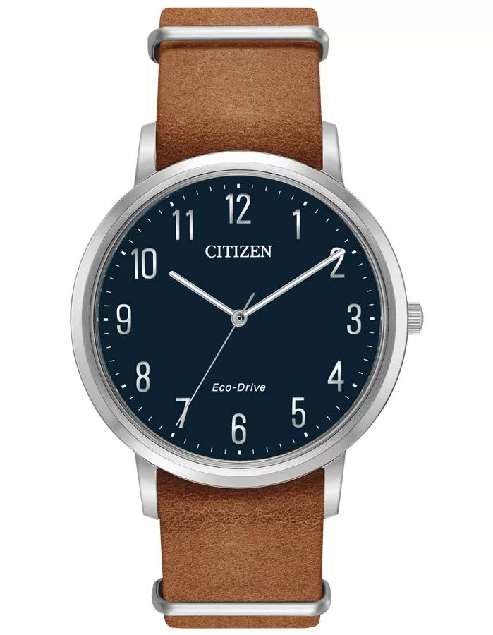 Citizen Mens Chandler Eco-Drive Watch -  Navy Blue Dial - Leather Strap - 50m