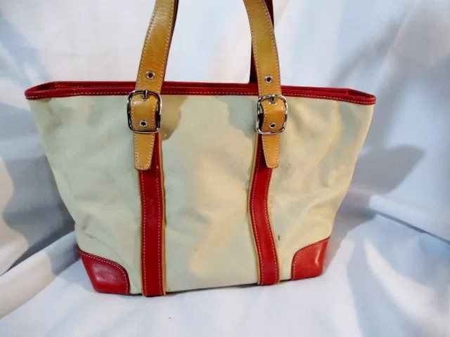 COACH 7740 HAMPTON CANVAS Leather TOTE shopper bag BEIGE RED purse