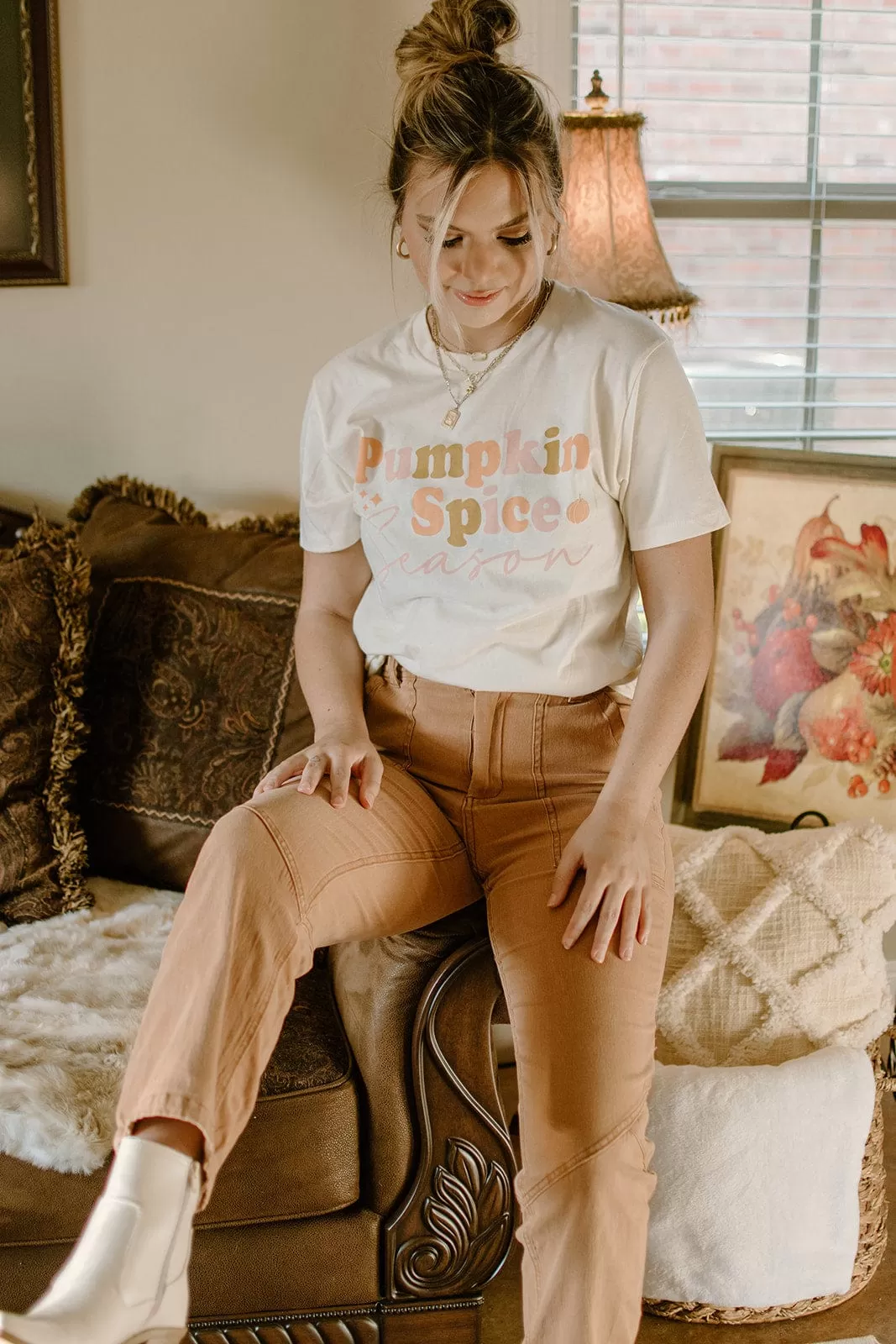 Cream Pumpkin Spice Retro Tee