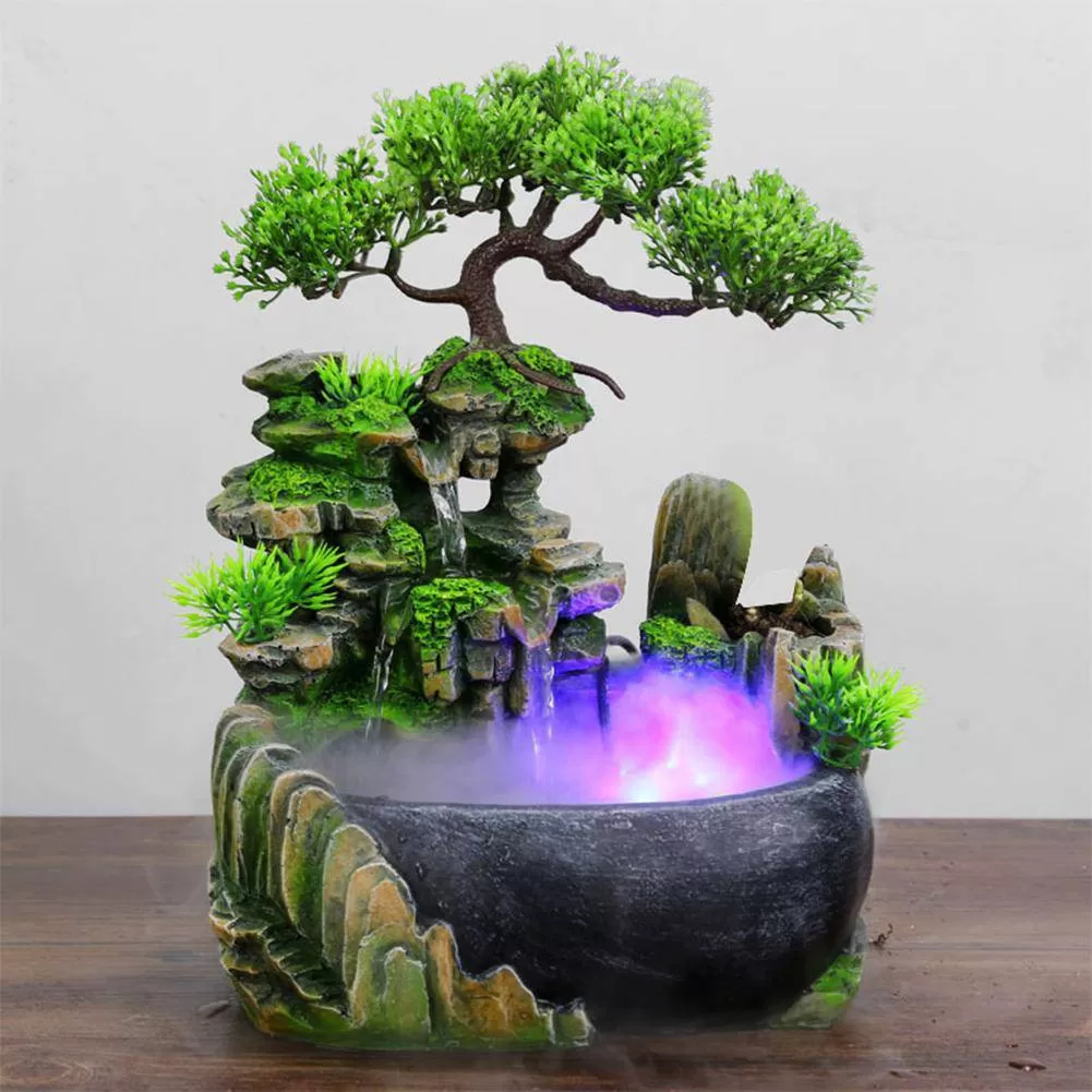 Creative Indoor Simulation Resin Rockery Fake Tree Feng Shui Waterfall Fountain Ornament