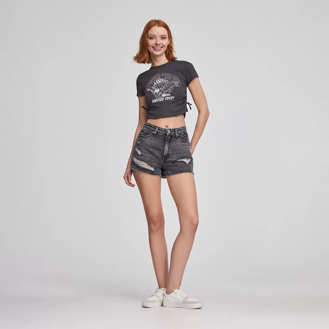 Crew Neck Short Sleeve Cropped T-Shirt