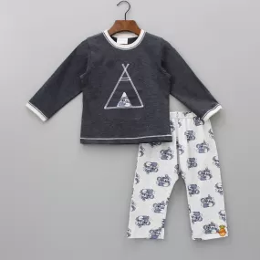 Cute Teddy Printed Grey Sleepwear