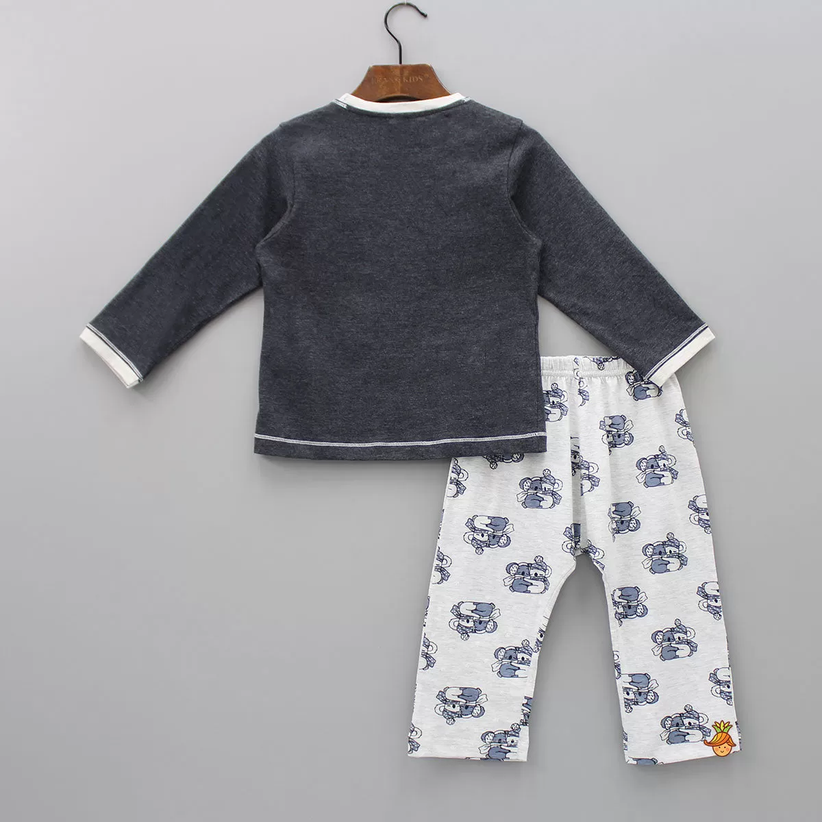 Cute Teddy Printed Grey Sleepwear