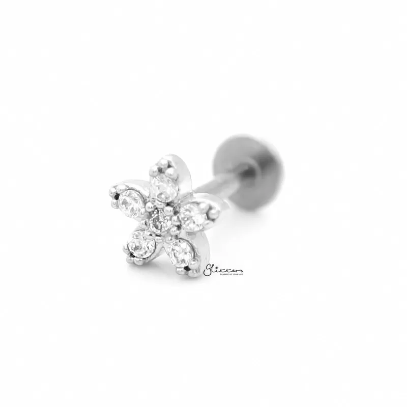 C.Z Flower Tragus Barbell - Ball End | Flat Back