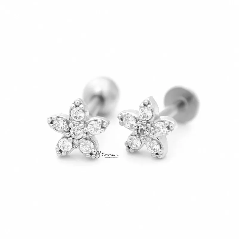 C.Z Flower Tragus Barbell - Ball End | Flat Back