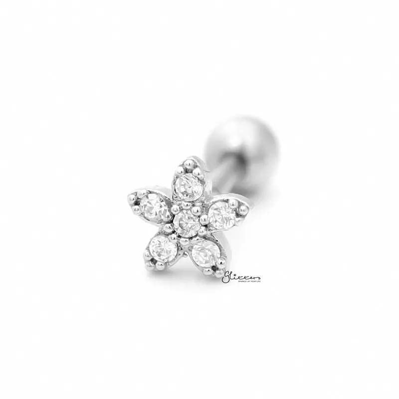 C.Z Flower Tragus Barbell - Ball End | Flat Back