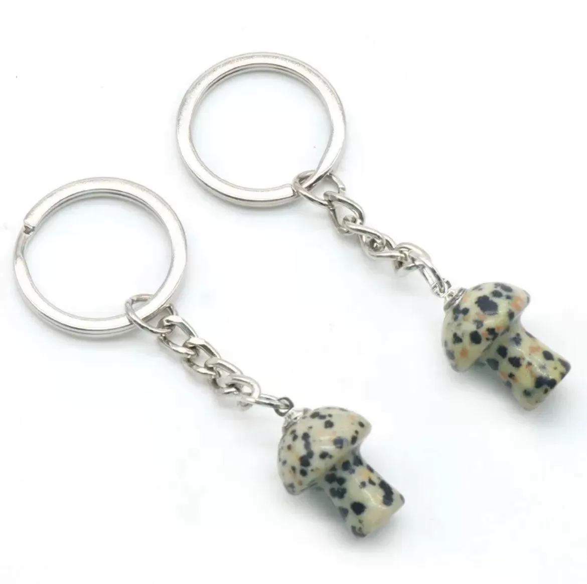 Dalmatian Jasper Mushroom Keychain