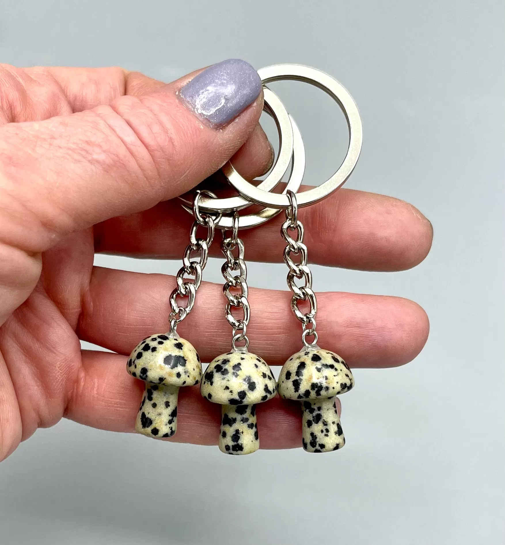 Dalmatian Jasper Mushroom Keychain