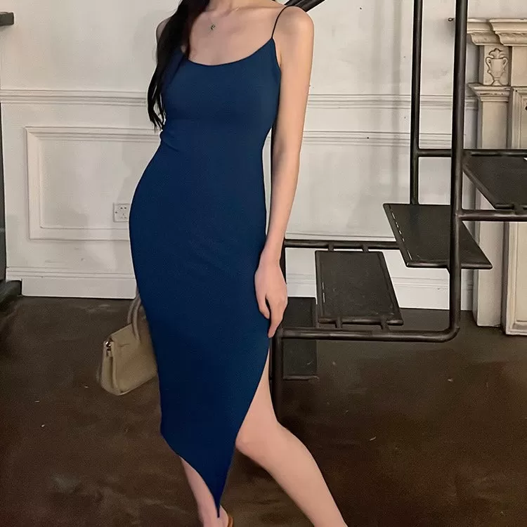 Deep Blue Slit Dress