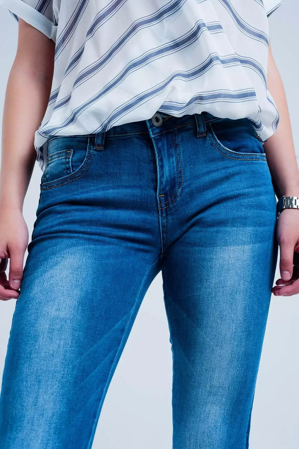 Denim Jeans With Blue Side Stripe